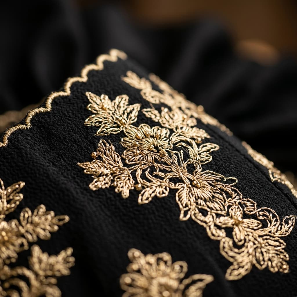 Close up of luxurious fabric and stitching