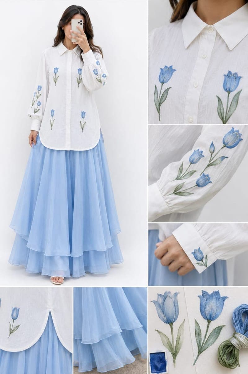 Bisma Silver Blossom - Handcrafted Pakistani Signature Dress by AYSAL